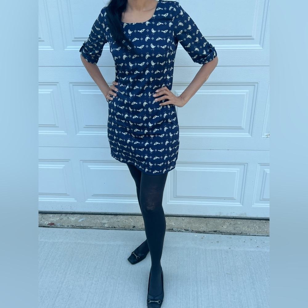 Size xs bird print dress navy blue